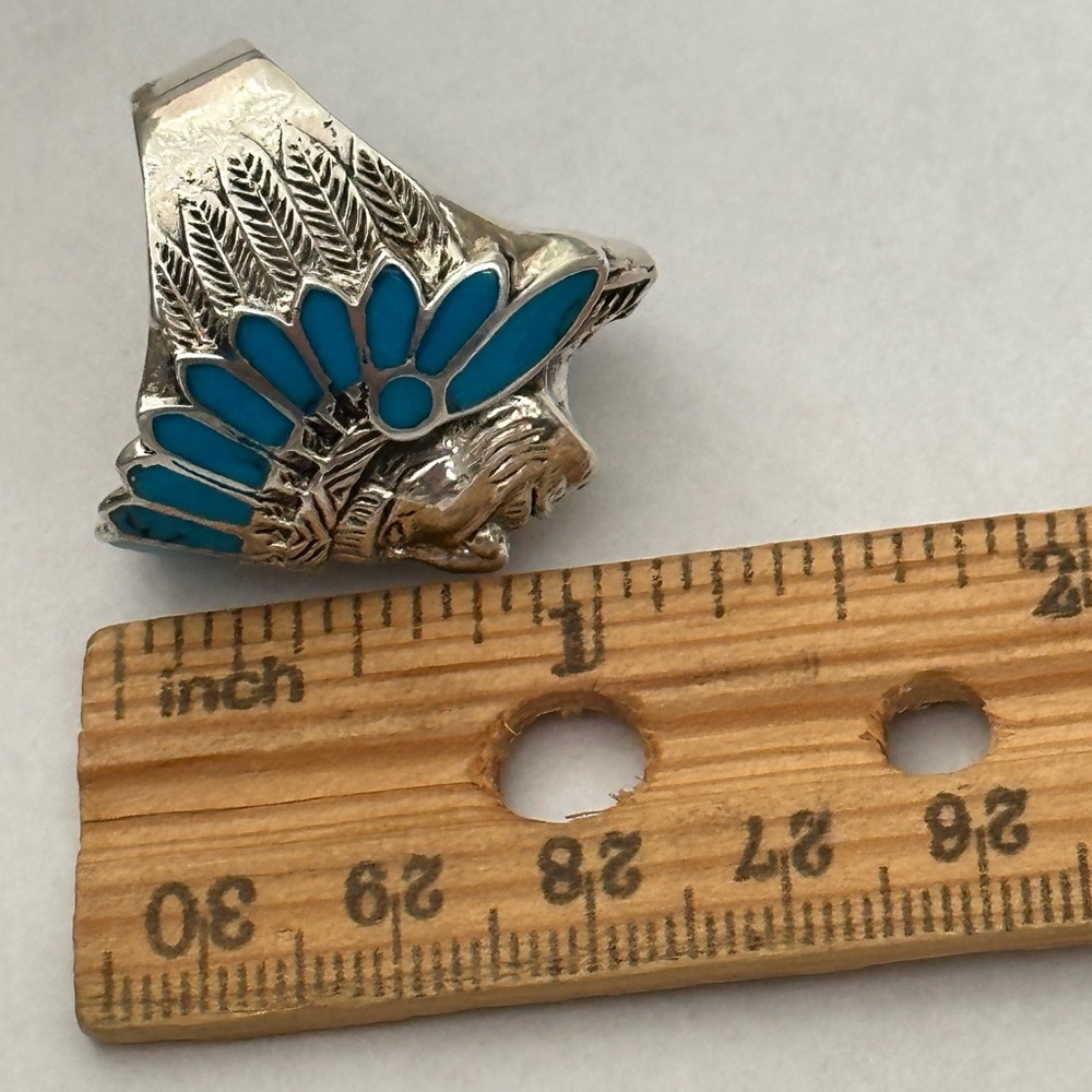 925 Silver Apache Turquoise Blue Native American Indian Chief Warrior ring - Picture 4 of 5
